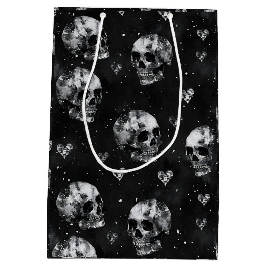 Gotische occulte schedels met harten medium cadeauzakje (Achterkant)