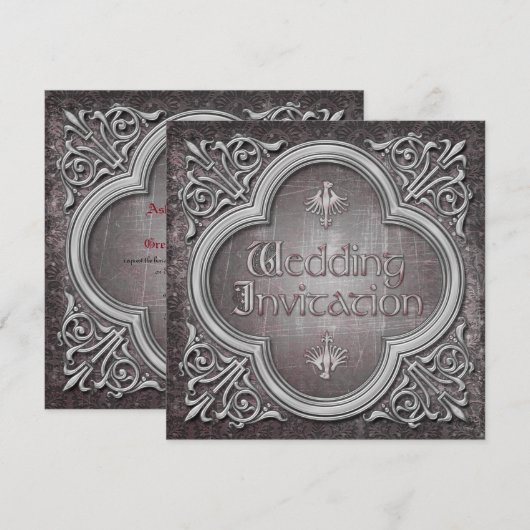 Gotische of middeleeuwse huwelijksuitnodiging kaart (Voorkant / Achterkant)