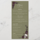 Gotische Olijfgroene Donkere Bloemige Trouwmenu Menu (Voorkant)