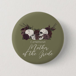 Gotische Olijfgroene Schedel & Roze Huwelijk Feest Ronde Button 5,7 Cm