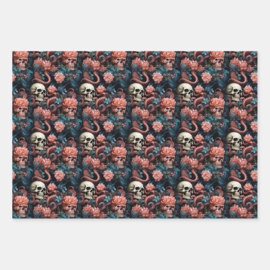 Gotische onderwater octopus tentakels en schedels inpakpapier vel (Voorkant 3)