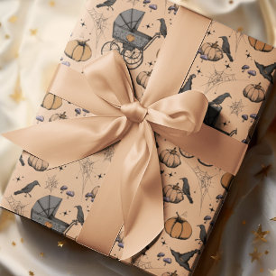 Gotische Oranje Baby Carriage Halloween Cadeaupapier