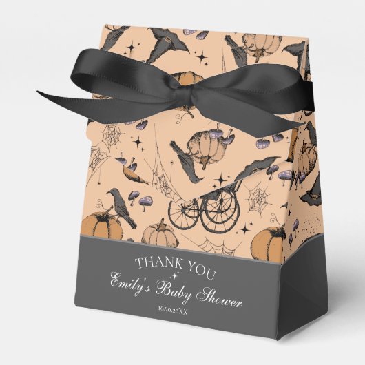 Gotische Oranje Baby koets Baby shower Dank u Bedankdoosjes (Voorkant Zijde)