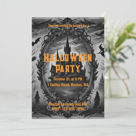 Gotische oude  spookhuis Halloween Party Kaart (Staand voorkant)