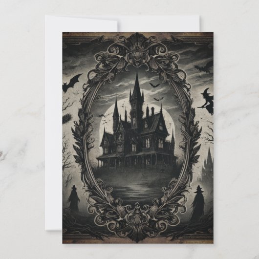 Gotische oude  spookhuis Halloween Party Kaart (Achterkant)