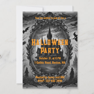 Gotische oude spookhuis Halloween Party Kaart