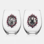Gotische paar schedels en Rozen Wijnglas Zonder Voet (Voorkant)