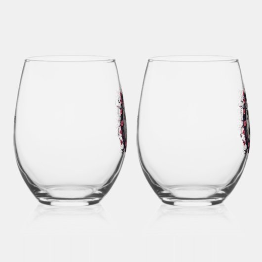 Gotische paar schedels en Rozen Wijnglas Zonder Voet (Rechts)