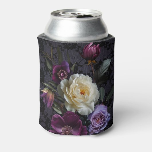 Gotische Paarse Bloemen Boeket op Kant met Ravens Blikjeskoeler (Blikje Achterkant)