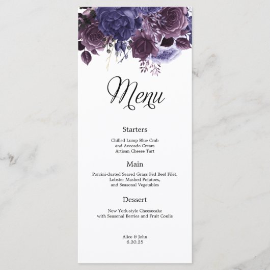Gotische Paarse Bloemen Bruiloft Menu (Voorkant)