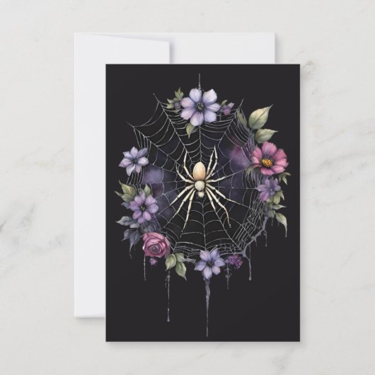 Gotische Paarse Bloemen Spider Web Handfasting RSVP Kaartje (Achterkant)