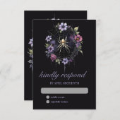 Gotische Paarse Bloemen Spider Web Handfasting RSVP Kaartje (Voorkant / Achterkant)