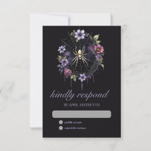 Gotische Paarse Bloemen Spider Web Handfasting RSVP Kaartje