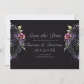 Gotische Paarse Bloemen Spider Web Handfasting Save The Date (Voorkant)