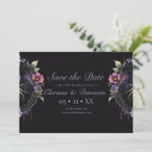 Gotische Paarse Bloemen Spider Web Handfasting Save The Date (Staand voorkant)