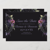Gotische Paarse Bloemen Spider Web Handfasting Save The Date (Voorkant / Achterkant)