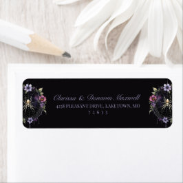 Gotische paarse bloemenspinnenweb retouradres etiket
