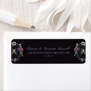 Gotische paarse bloemenspinnenweb retouradres etiket