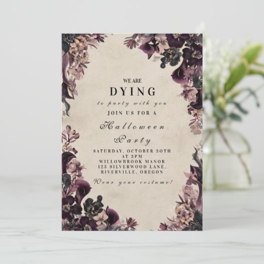  Gotische Paarse Bloempartij Kaart (Staand voorkant)