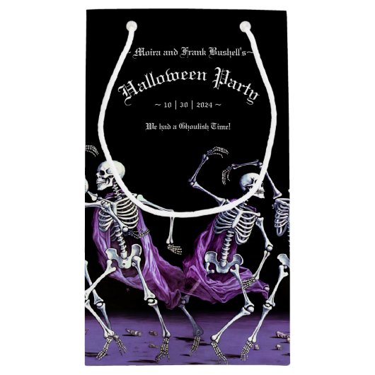 Gotische Paarse Dansende Skeletten Halloween Klein Cadeauzakje (Achterkant)