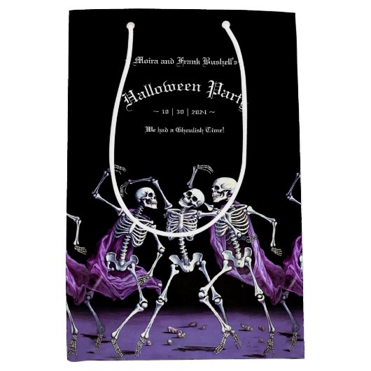 Gotische Paarse Dansende Skeletten Halloween Medium Cadeauzakje (Voorkant)
