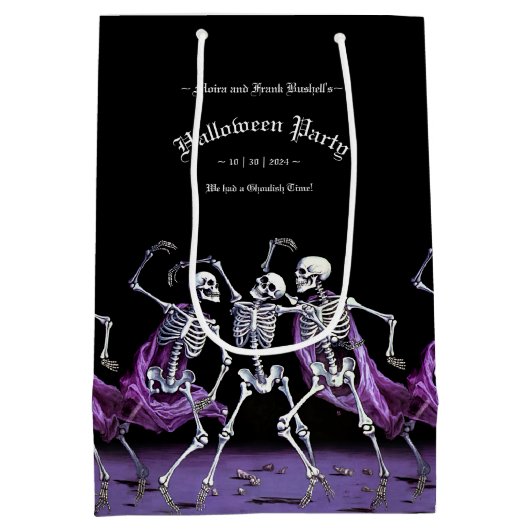 Gotische Paarse Dansende Skeletten Halloween Medium Cadeauzakje (Achterkant)
