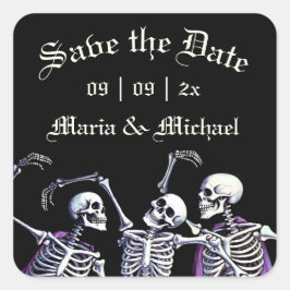 Gotische Paarse Dansende Skeletten Save the Date Vierkante Sticker