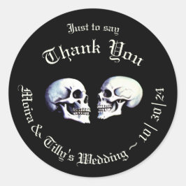 Gotische Paarse Dansende Skeletten Trouwgunst Ronde Sticker