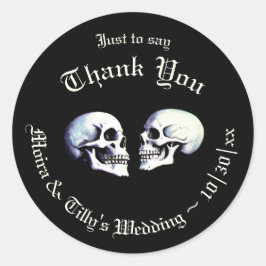 Gotische Paarse Dansende Skeletten Trouwgunst Ronde Sticker