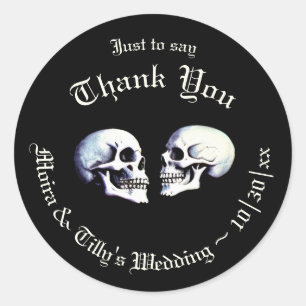 Gotische Paarse Dansende Skeletten Trouwgunst Ronde Sticker