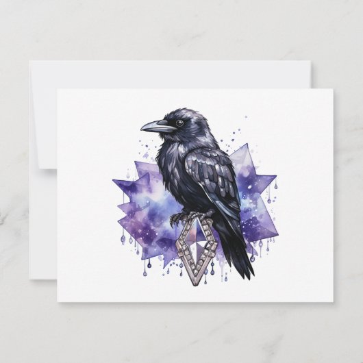 Gotische paarse diamant & zwarte veer Handfasting Save The Date (Achterkant)