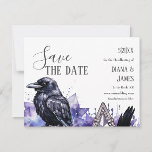 Gotische paarse diamant & zwarte veer Handfasting Save The Date