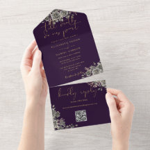 Gotische paarse en gouden rozen QR-code trouwfeest