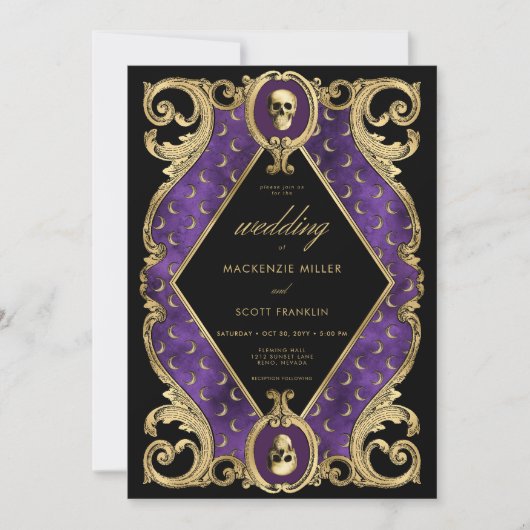 Gotische Paarse & gouden schedel Lijst tweezijdig Kaart (Voorkant)