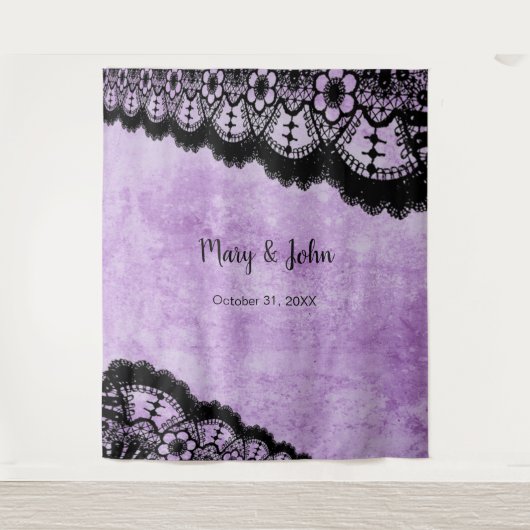 Gotische paarse grunge zwarte kant foto achtergron wandkleed (Voorkant)