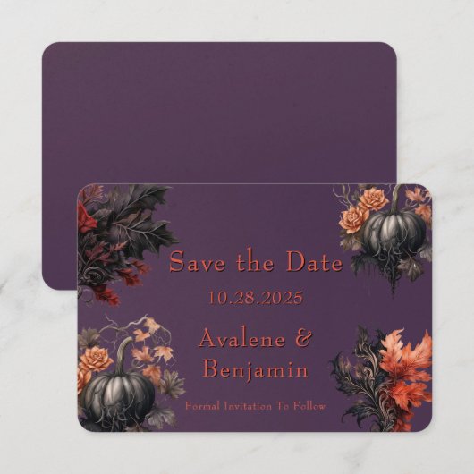 Gotische Paarse pompoenbloem Bewaar de datum Kaart (Voorkant / Achterkant)