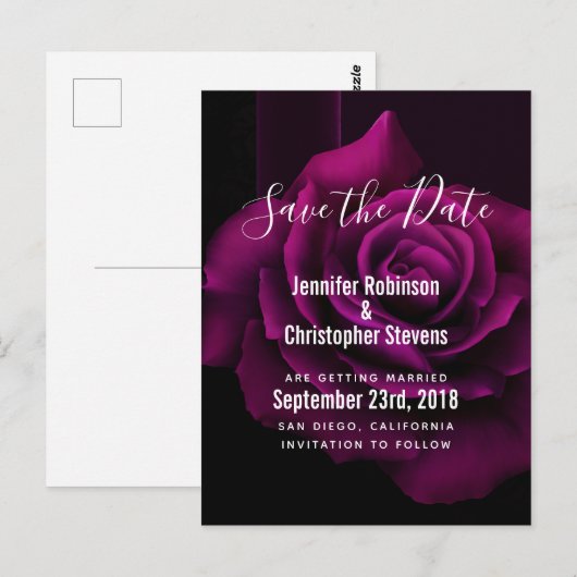 Gotische Paarse-rode rozenbloem Save the Date Briefkaart (Voorkant / Achterkant)