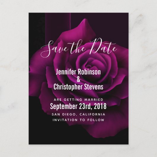 Gotische Paarse-rode rozenbloem Save the Date Briefkaart (Voorkant)