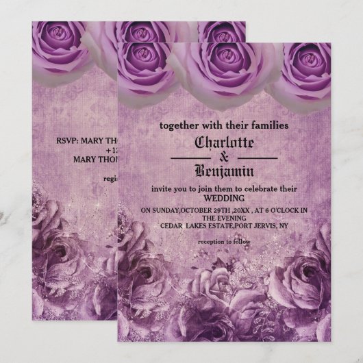 Gotische Paarse Roos huwelijksuitnodiging Kaart (Voorkant / Achterkant)