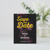 Gotische Paarse Roos Zwart en Goud Save the Date Briefkaart (Staand voorkant)