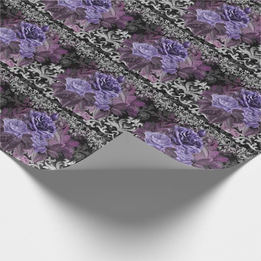 Gotische Paarse Rozen Cadeaupapier (Hoek)