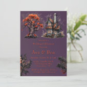 Gotische Paarse spookhuis bruiloft Kaart (Staand voorkant)