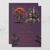 Gotische Paarse spookhuis bruiloft Kaart (Voorkant / Achterkant)