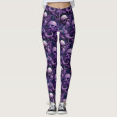 Gotische Paarse tentakels en schedels Oceaan Octop Leggings (Voorkant)