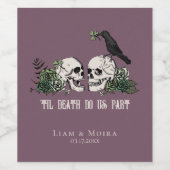 Gotische Paarse Til Death Irish Green Floral Skull Wijn Etiket (Enkel label)