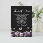 Gotische Paarse & zwarte Moody Bloemen Quinceañera Bedankkaart (Staand voorkant)