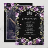 Gotische Paarse & zwarte Moody Bloemen Quinceañera Kaart (Voorkant / Achterkant)