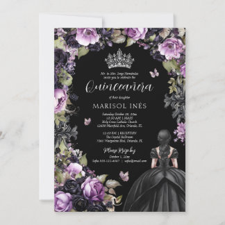 Gotische Paarse & zwarte Moody Bloemen Quinceañera Kaart