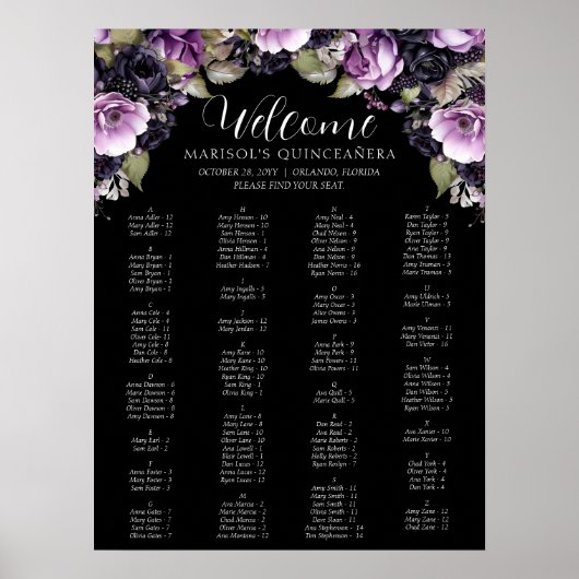 Gotische Paarse & zwarte Moody Bloemen Quinceañera Poster (Voorkant)