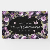 Gotische Paarse & zwarte Moody Bloemen Quinceañera Spandoek (Horizontaal)